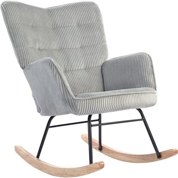 HOMCOM Schaukelstuhl, Schaukelsessel mit Kordoptik, Armlehne, Sessel mit Holzkufen, Relaxsessel für Wohnzimmer, Schlafzimmer, Hellgrau Aosom