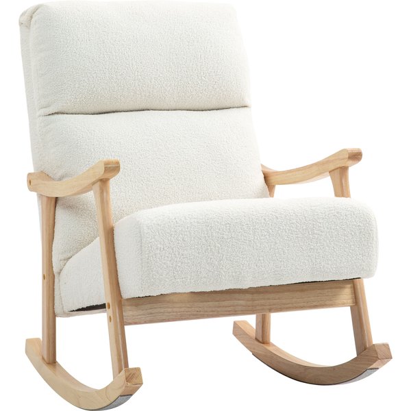 HOMCOM Schaukelstuhl, ergonomisch Schwingsessel, Armlehnsessel, Stillsessel mit Samtoptik, Schaukelsessel bis 120 kg belastbar, für Schlafzimmer, Wohnzimmer, Cremeweiß Aosom