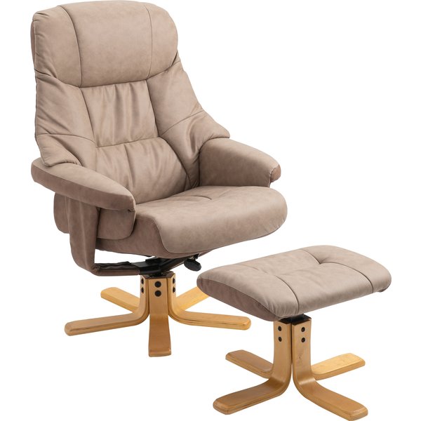 HOMCOM Leather Arm Chair, Fabric with Footstool Swivel Recliner Chair w/ Wood Base Home Micro Fiber | Aosom Ireland