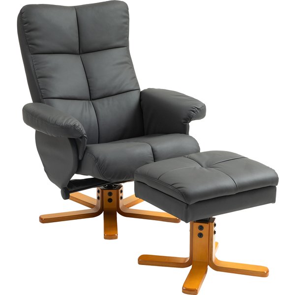 HOMCOM Relaxsessel mit Hocker, Stauraum, Gepolstert Fernsehsessel mit Liegefunktion, 360° Drehbar TV-Sessel für Schlafzimmer, Wohnzimmer, Kunstleder, Dunkelgrau Aosom