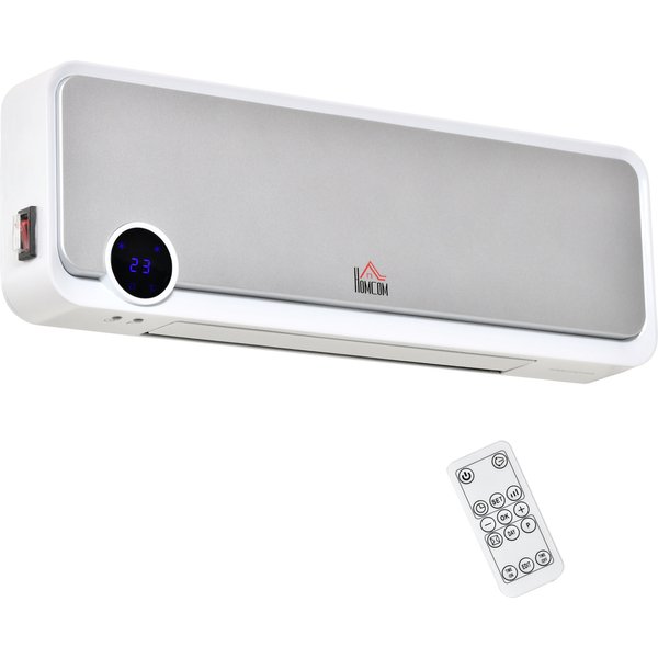 HOMCOM Heizlüfter zur Wandmontage 2000W Keramik-Wandheizung mit Fernbedienung, 3 Betriebsmodi, LED-Display, Wandheizgerät mit 12h Timer, Schnellheizer für Wohnzimmer, Schlafzimmer, Badezimmer Büro Aosom