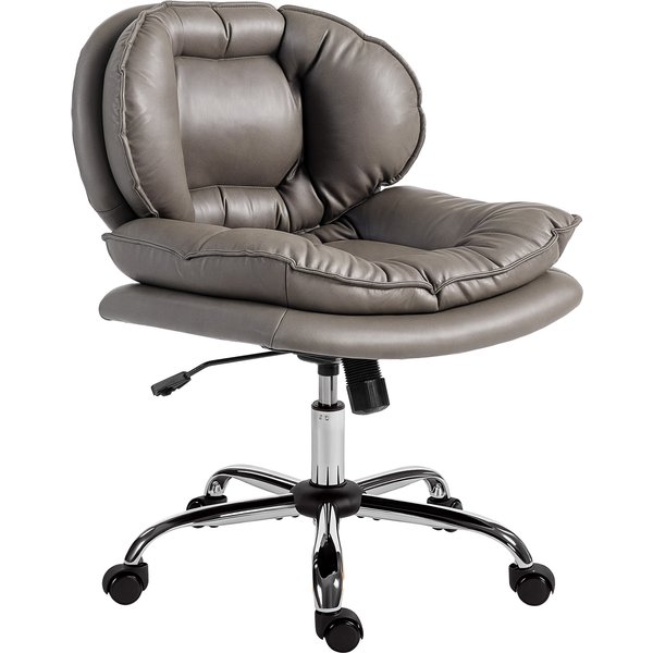 Homcom Chaise De Bureau Piernas Cruzadas Avec SièGe Large Roues Hauteur Ajustable Double Rembourrage Fonction Pivotante Gris-image