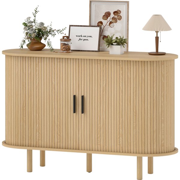 Homcom Buffet Avec Portes Tambour Coulissantes 4 Compartiments Et Pieds En Bois 120X40X78 Cm ChêNe-image