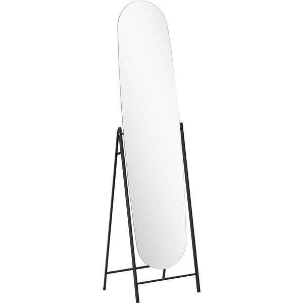 HOMCOM Freistehender Ganzkörperspiegel mit Wölbung 160x40 cm, Spiegel zum Stellen oder Anhängen an der Wand, rahmenlos, Metallständer, für Wohnzimmer, Schlafzimmer, Ankleidezimmer und Eingangsbereich, Schwarz Aosom