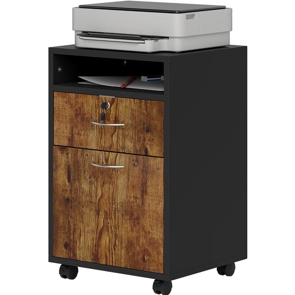 Homcom Meuble De Bureau Avec ÉTagèRe Ouverte, Tiroir Avec Serrure Et Armoire, 40X35X60 Cm, Marron-image