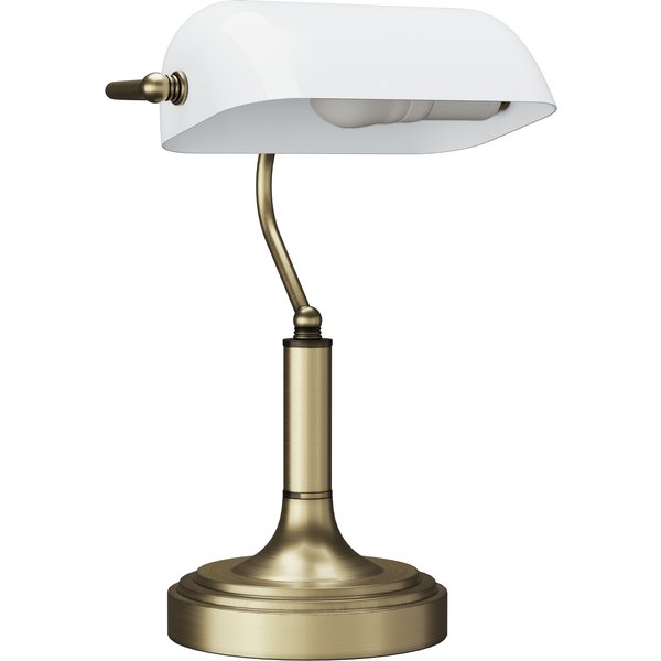 HOMCOM Banker Vintage Schreibtischlampe Banker E27 mit 45° einstellbarem Bildschirm und basculantem Schalter für Zuhause Schlafzimmer Büro Bibliothek Weiß Aosom