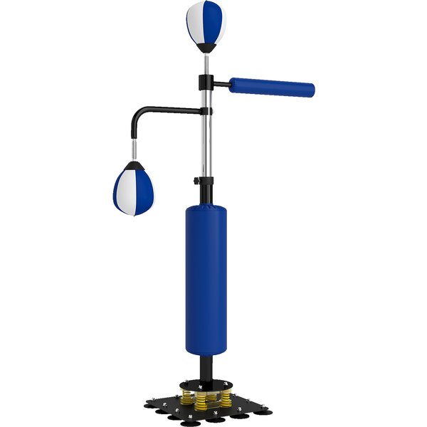 Sportnow Barre De Boxe, Deux Speedballs, Barre De Boxe Pivotante, Coussin De Coup, RéGlable En Hauteur, Acier, 107 X 36 X 140-205 Cm, Bleu-image