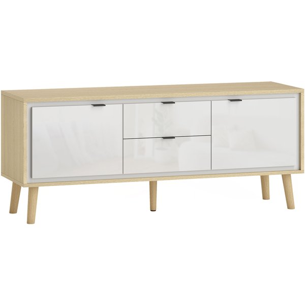 HOMCOM TV Stand, TV Cabinet for up to 55 inches, 2 High Gloss Doors, 2 Silent Drawers, 120 x 35 x 50 cm, White | Aosom Ireland