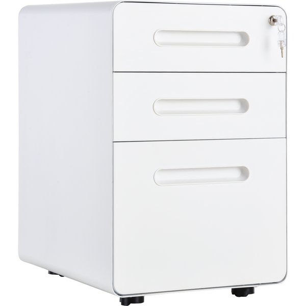Vinsetto Fully Assembled 3-Drawer Mobile File Cabinet Lockable All-Metal Rolling Vertical File Cabinet White | Aosom Ireland