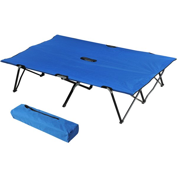 Outsunny Folding Double Camping Cot, Lightweight Outdoor Patio Sunbed with Carry Bag, Blue | Aosom Ireland
