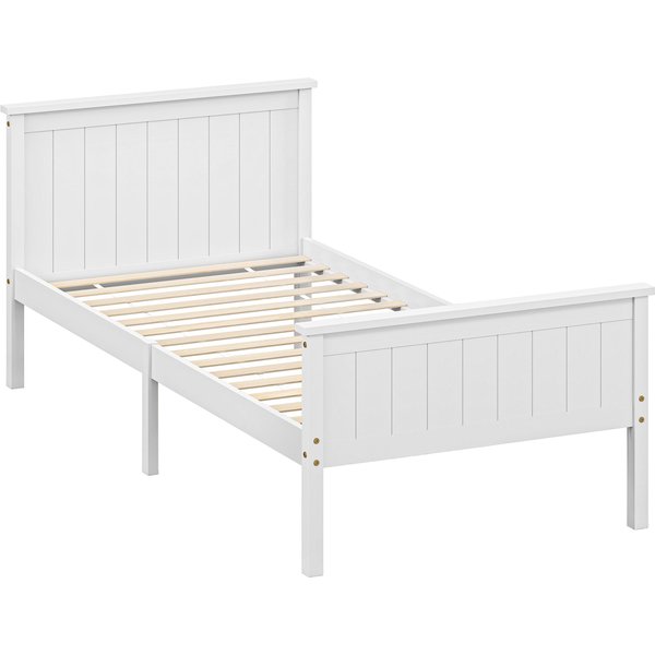 HOMCOM Bettgestell 100 x 210 cm, Einzelbett aus massiver Kiefer mit Lattenrost, Kopf- und Fußteil inklusive, 29 cm Höhe mit Stauraum darunter, geräuschlos, einfache Montage, weiß Aosom