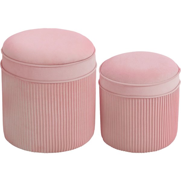 HOMCOM Set von 2 Stapelbaren Runden Poufs mit 34,8L Großem Aufbewahrungspouf, Gepolsterte Samt Hocker, für Wohnzimmer und Schlafzimmer, Rosa Aosom