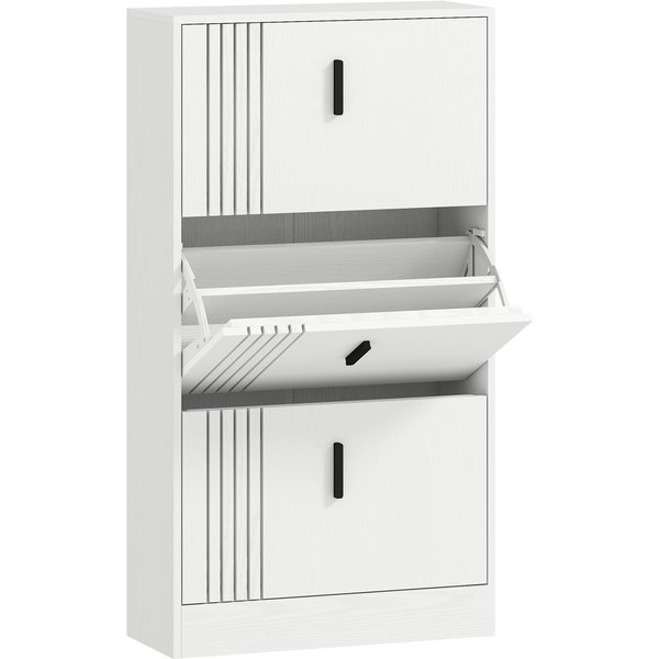 HOMCOM Schuhschrank mit 3 Klappen, 18 Paare, Schuhschrank 3 Fächer, großer Kapazität für Flur, Gang, Wohnzimmer, 63 x 24 x 117 cm, weiß Aosom