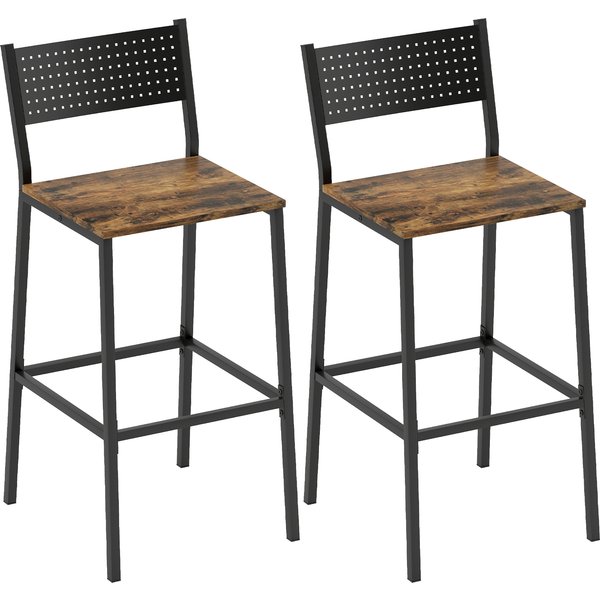 HOMCOM 2er-Set Barhocker im Industrial-Look mit Rückenlehne & Fußstütze, rustikales Braun Aosom