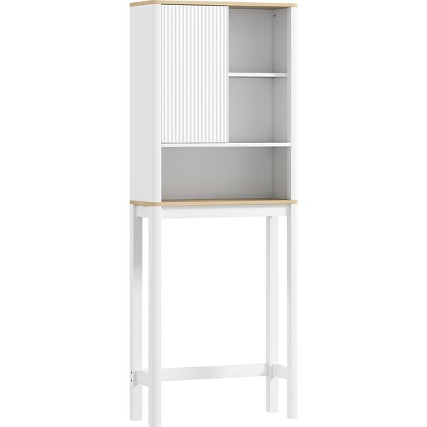 HOMCOM Badschrank über Toilette – Schrank mit gerillter Tür, offene Fächer & verstellbares Regal, 65 x 25 x 170 cm, Weiß Aosom