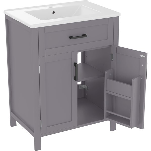 Freistehender Badezimmerschrank mit Waschbecken, Doppeltürregale, praktische Schubladen, verstellbare Regale, 60x46x84,8 cm, Grau