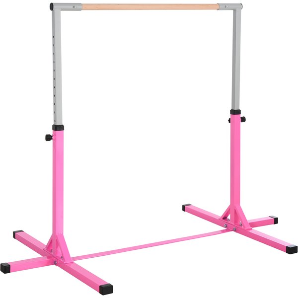 HOMCOM Gymnastik Turnreck 13-stufig höhenverstellbar bis 75 kg belastbar, Reckstange aus Stahl & Buchenholz, rosa, ideal für Training und Fitness Aosom.de