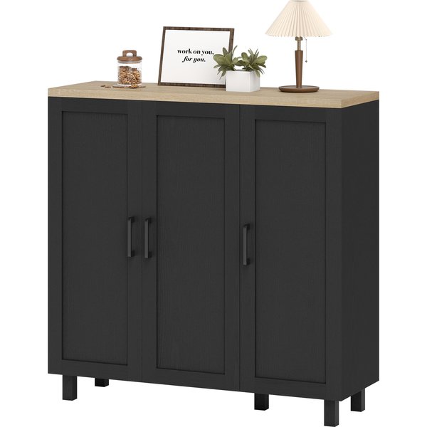 Homcom Buffet 3 Portes Avec éTagèRes RéGlables — Style Moderne, Noir 90 X 30 X 90 Cm-image