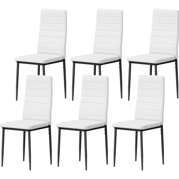 Homcom Pack De 6 Chaises De Salle à Manger Modernes TapisséEs En Lin SynthéTique Avec Dossier Haut Et Pieds En MéTal 41X50X97 Cm Blanc-image