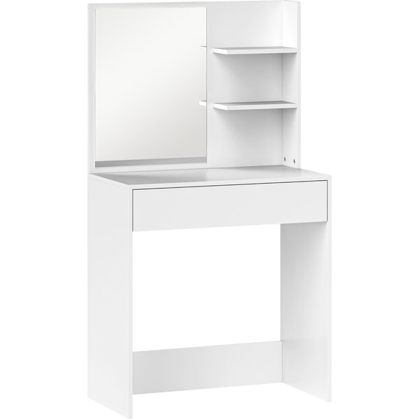Homcom Coiffeuse Avec Miroir, Table De Maquillage Avec Tiroir Et éTagèRes, Pour Chambre à Coucher, 75L X 40P X 137H Cm, Blanc-image