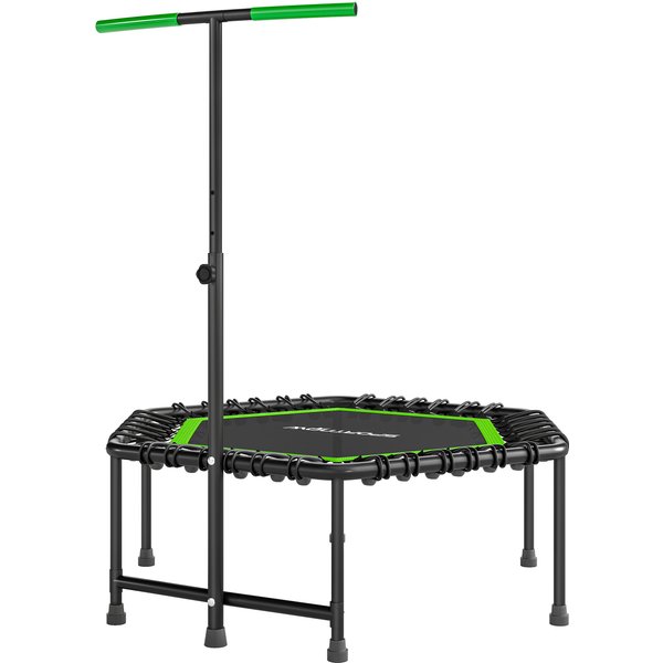 Sportnow Trampoline De Fitness 114X114X132 Cm Avec PoignéE RéGlable Sur 3 Niveaux Et Cadre En Acier Vert Et Noir-image