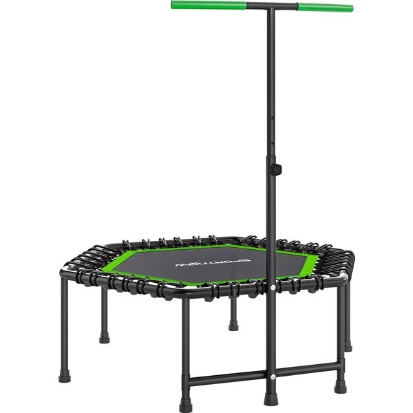 SPORTNOW Fitness-Trampolin 114x114x132 cm, Fitness-Trampolin mit 3-stufig verstellbarem Griff, Stahlrahmen für Bein- und Ganzkörpertraining zu Hause, Büro, Fitnessstudio, Grün und Schwarz Aosom