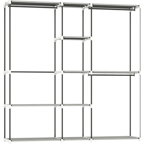HOMCOM Clothing Wardrobe 182x43x185 cm Open Wardrobe with 8 Fabric Shelves Hanging Bars Metal Frame Light Gray | Aosom Ireland