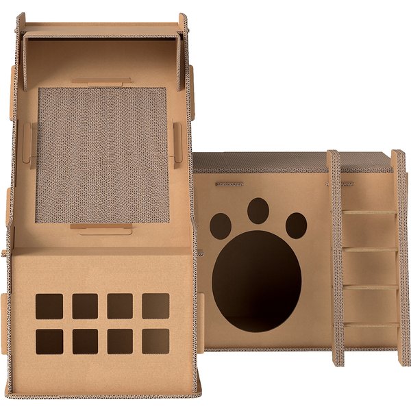 Pawhut Griffoir En Carton Pour Chats Forme ChâTeau 2 En 1 Griffoir Pour Chats Avec 2 Zones De Grattage Herbe à Chat 67X66X57 Cm Marron-image