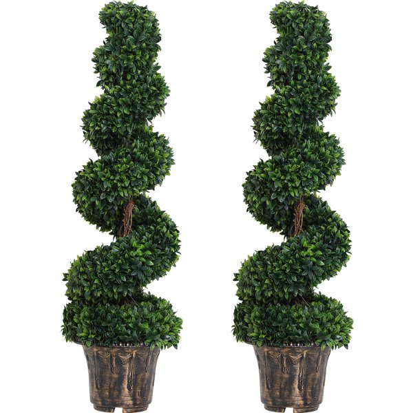 Outsunny Set of 2 Artificial Boxwood Spiral Topiary Trees Potted Decorative Plant Outdoor and Indoor Décor 120cm NEXT DAY DELIVERY | Aosom Ireland