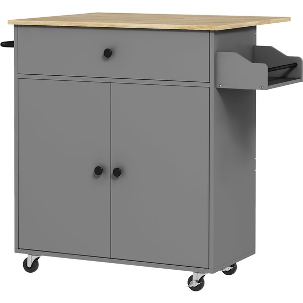 HOMCOM Kitchen trolley on wheels, Kitchen island with drawer adjustable shelf spice rack and towel holder gray | Aosom Ireland