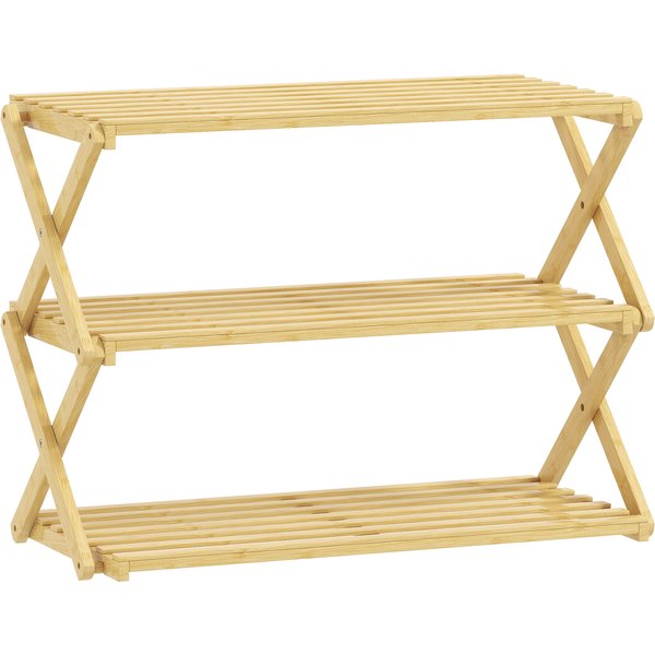 HOMCOM Schmales Bambus-Schuhregal, 3-stufiges klappbares Schuhregal, ohne Montage, Schuhregal für Eingang, Flur, Schlafzimmer, Natur Aosom