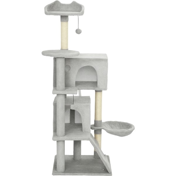 Pawhut Arbre à Griffer Pour Chats Haut 140 Cm Avec 2 Niches, Hamac, Lit Et Poteaux En Sisal, Gris-image