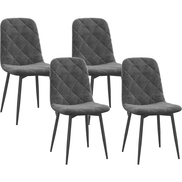 HOMCOM Dining chairs, 4-piece set kitchen chairs with backrest, velvet-look upholstered chairs with metal legs, for dining table, gray | Aosom Ireland