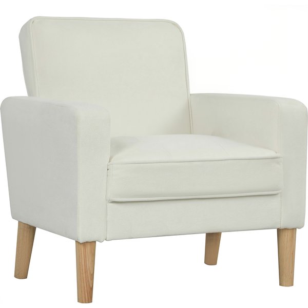 HOMCOM Upholstered armchair with armrests, reclining backrest, rubberwood legs, Cream White | Aosom Ireland
