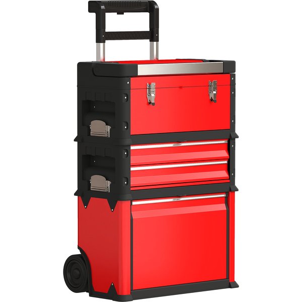 HOMCOM 3-tier Toolbox Set, with Wheels, Interlocking, Steel, Plastic | Aosom Ireland