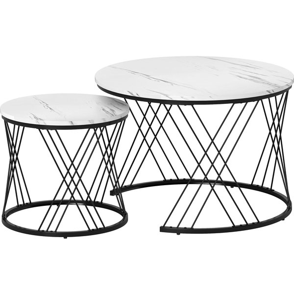 HOMCOM 2-Piece Coffee Tables, Marble Look, Particleboard, Metal, Round Nesting Coffee Tables for Living Room, White | Aosom Ireland