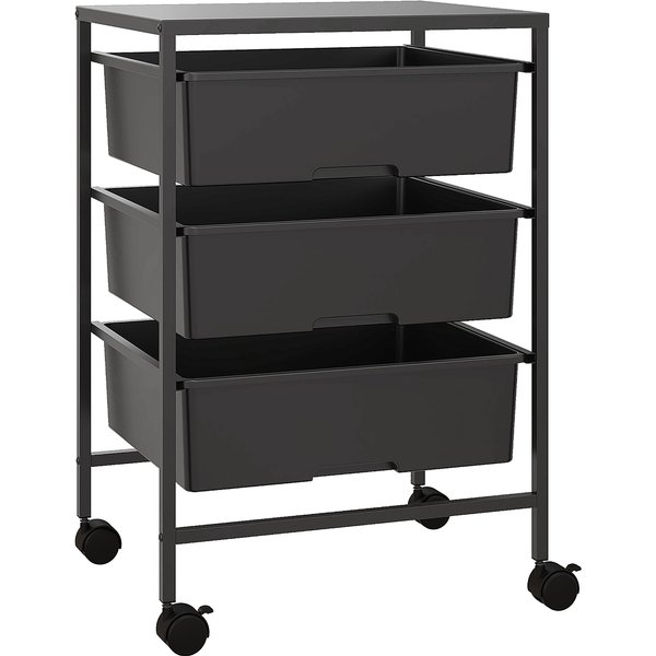 HOMCOM Side Cart with Wheels, 3 Baskets for Transport and Storage, Kitchen Cart, 40.8L x 33.5W x 60.5H cm, Black | Aosom Ireland
