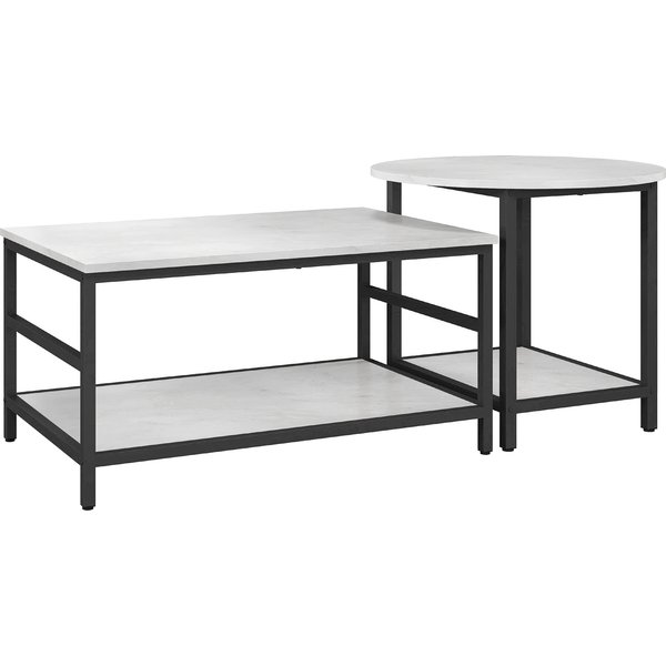 HOMCOM Coffee table set, 2 side tables, marble-look, adjustable feet, steel, Black/White | Aosom Ireland