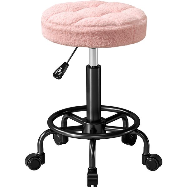 HOMCOM Adjustable Rolling Swivel Stool 55-66 cm Work Stool 360° Rotating Ø50 x 50-66 cm Pink | Aosom Ireland