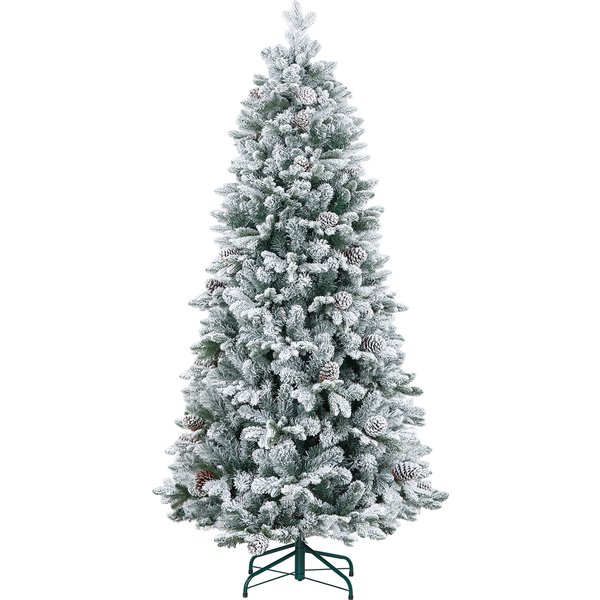 HOMCOM Artificial Christmas Tree, Artificial Snow & Pine Cones, realistic, flame-retardant, metal base, 183 cm, Green | Aosom Ireland