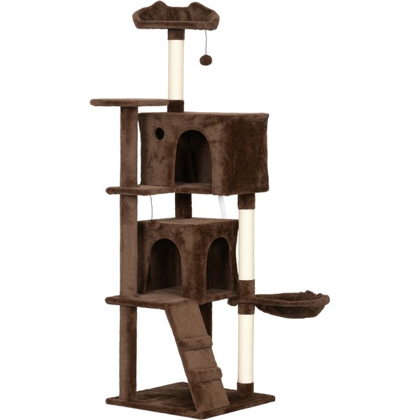 PawHut Kratzbaum für Katzen, Kratzbaum 160 cm, Kletterturm mit mehreren Plattformen, Bett, 2 Höhlen, Hängematte, Leiter, Sisalstämme, Spielbälle, Braun Aosom