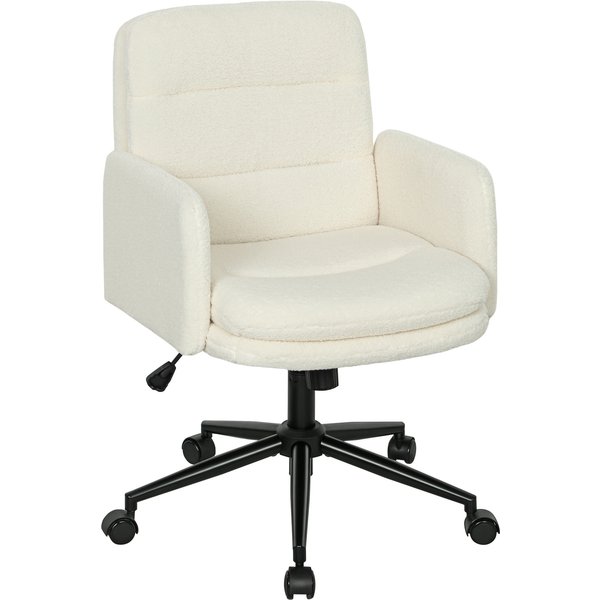 HOMCOM Mobile office chair with fabric upholstery, armrest, 5 wheels, swivel, cream white | Aosom Ireland