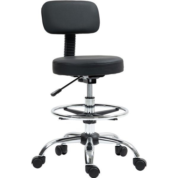 HOMCOM Office chair, compact swivel chair, height-adjustable, with footrest, 360° swivel, PU leather, metal, black | Aosom Ireland
