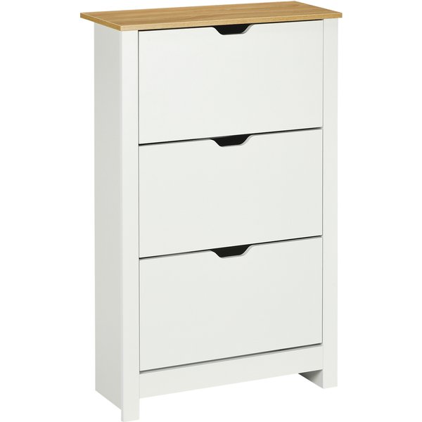 HOMCOM Shoe cabinet shoe rack shoe storage, 3 compartments, 18 pairs of shoes, 72 cm x 26 cm x 112 cm, White + Brown | Aosom Ireland