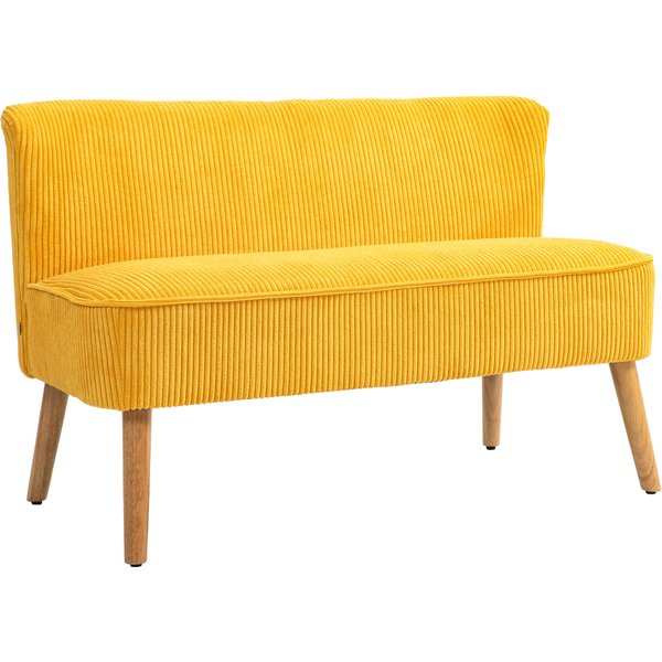 HOMCOM 2-Seater Sofa, elegant Scandi design, solid wood frame, up to 150 kg, 117 x 56.5 x 77 cm, Yellow | Aosom Ireland