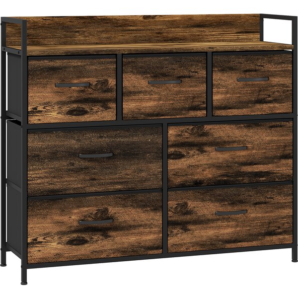 HOMCOM Dresser, Sideboard with 7 Fabric Drawers, Industrial Design, Steel Frame, 98x29x85cm, Brown/Black | Aosom Ireland