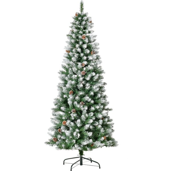 HOMCOM Artificial Christmas Tree, 630 Branches, 37 Pine Cones, Snowy Tips, Fireproof, 180 cm | Aosom Ireland