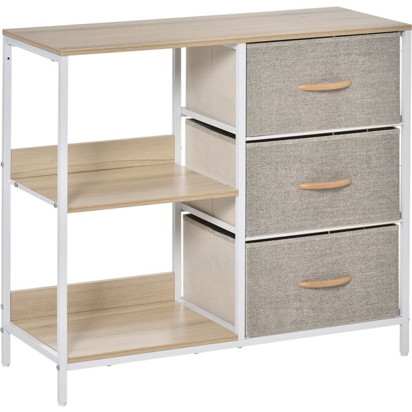 HOMCOM Storage Dresser with 3 Fabric Drawers & 2 Display Shelves, Chest of Drawers for Living Room, Bedroom, Hallway, Beige | Aosom Ireland