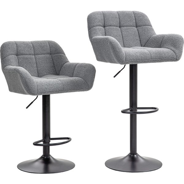 HOMCOM Bar Stools Set of 2 Retro Design Height-Adjustable Fleece-Look Gray + Black | Aosom Ireland