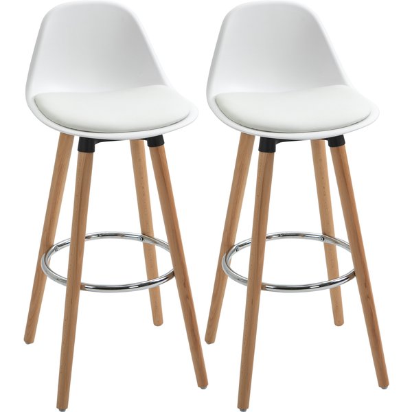 HOMCOM Bar Stools, 2-Piece Scandinavian Design Set with Backrest, Footrest and Non-Slip Base, 43 x 43 x 91 cm, White | Aosom Ireland
